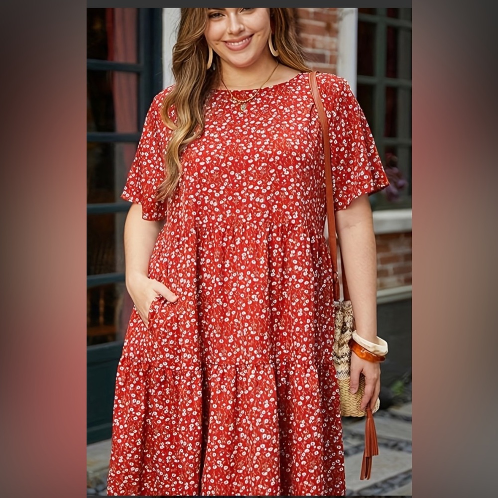 NWT Floral Red Midi Dress  size 18/20 
🌺🌹🌸🌺 - Picture 2 of 4